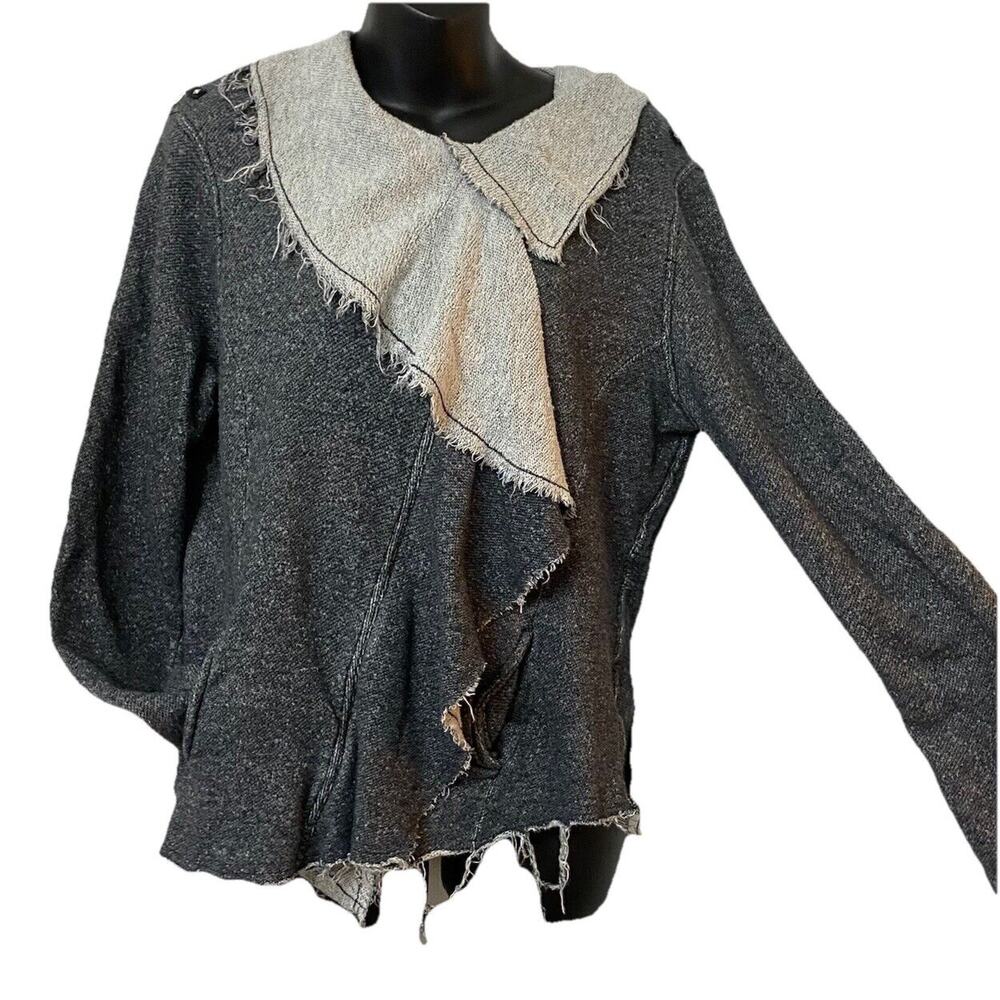 BNCI by Blanc Noir women Grey Shacket cardigan XL Distressed Style FairyGrunge